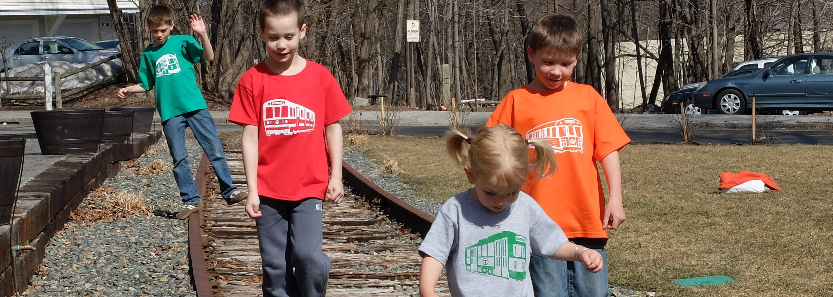 Kids wearing MBTA t-shirts